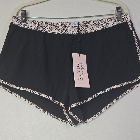Oh, Polly Praia Mini Black Shorts with Animal Print Trim Size Large NwT. - Picture 1 of 5